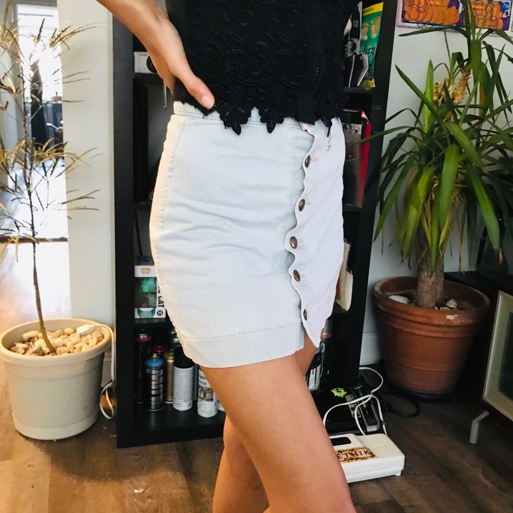 White mini denim skirt